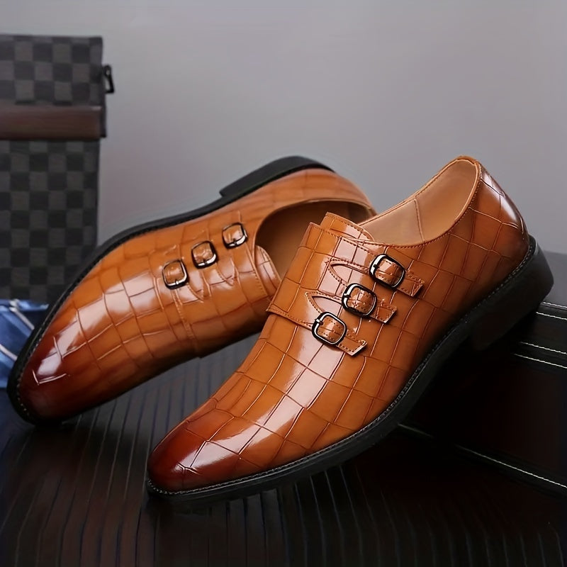 Men's Stone Textured Monk Shoes - Fashion And Elegance