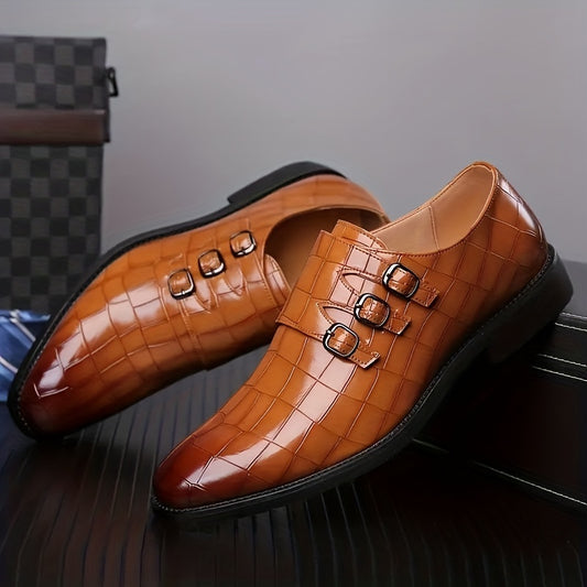 Men's Stone Textured Monk Shoes - Fashion And Elegance