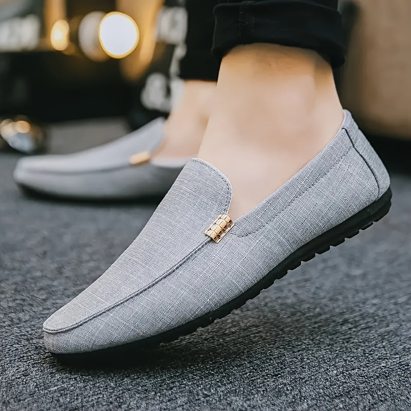 Comfy Solid Canvas Men's Loafers, Casual Slip On Flat Shoes For Outdoor Footwear