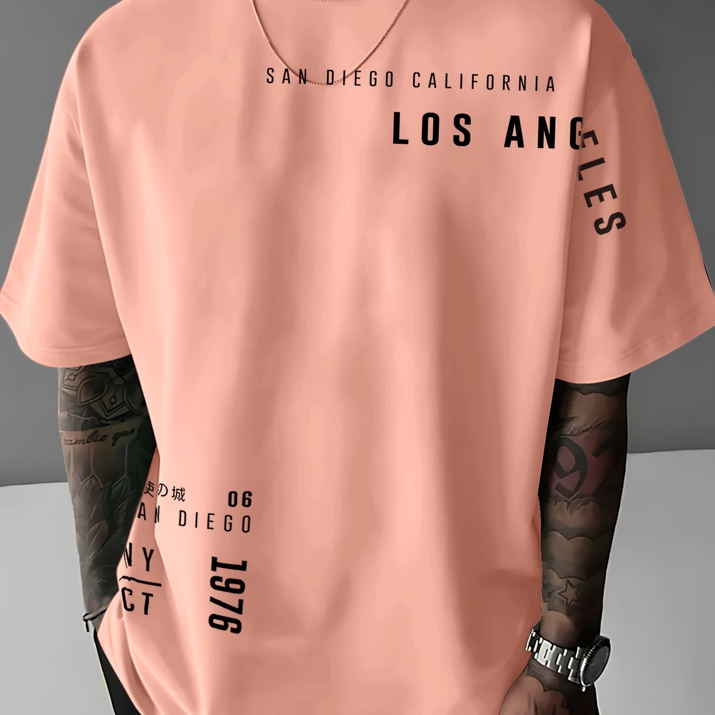 Men'S Casual "Los Angeles" Graphic T-Shirt - Blue, Short Sleeve, Round Neck, Comfortable & Stylish Summer Top with White Lettering, Perfect for Streetwear or Casual Attire, Everyday Tshirt | Streetwear Style | Comfortable Fit
