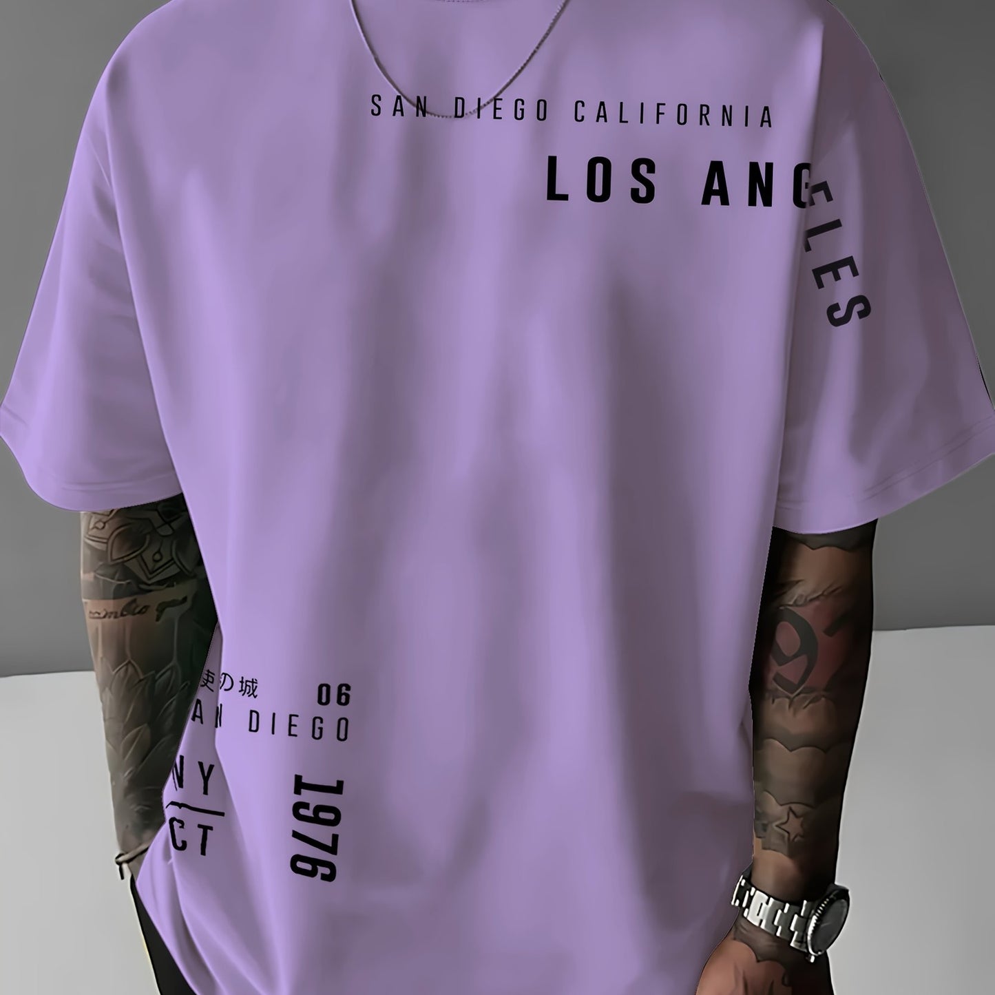 Men'S Casual "Los Angeles" Graphic T-Shirt - Blue, Short Sleeve, Round Neck, Comfortable & Stylish Summer Top with White Lettering, Perfect for Streetwear or Casual Attire, Everyday Tshirt | Streetwear Style | Comfortable Fit