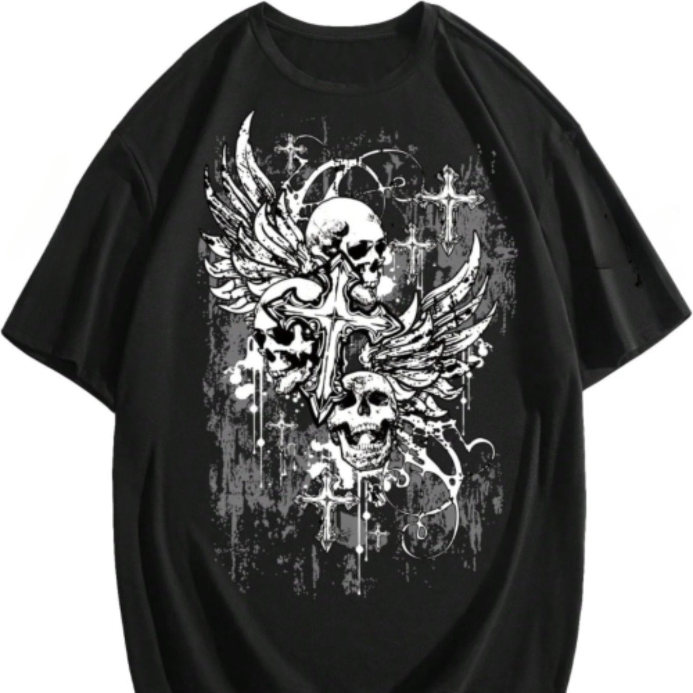Men's Gothic Graphic Tees Skull Print Drop Shoulder Short Sleeve Y2K Streetwear Tshirt Top