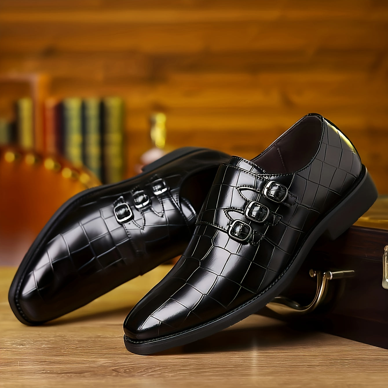 Men's Stone Textured Monk Shoes - Fashion And Elegance