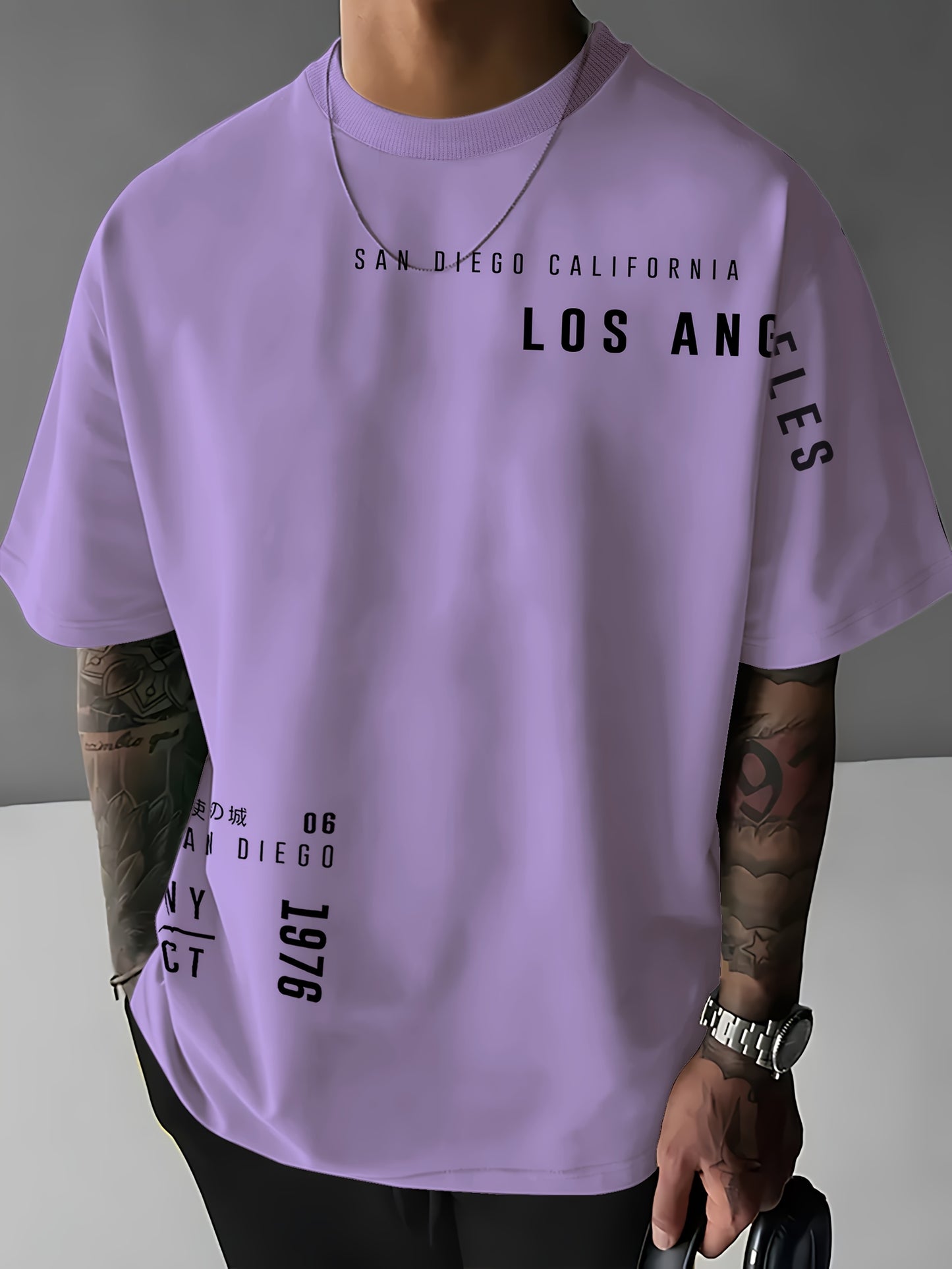 Men'S Casual "Los Angeles" Graphic T-Shirt - Blue, Short Sleeve, Round Neck, Comfortable & Stylish Summer Top with White Lettering, Perfect for Streetwear or Casual Attire, Everyday Tshirt | Streetwear Style | Comfortable Fit
