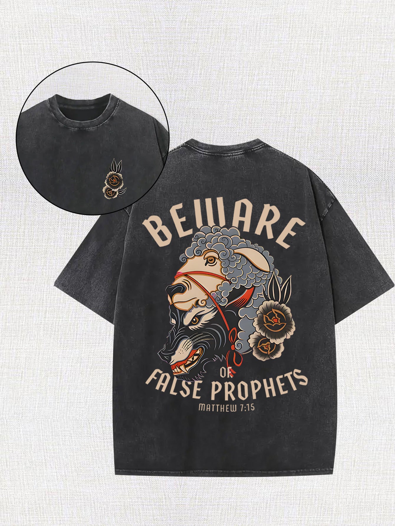 [100% Cotton Belware Tee] 100% Cotton Men's Vintage-Inspired Belware False Prophets Graphic Tee | Short Sleeve, Round Neck, 230g, Matte Finish | Casual Summer Shirt for Casual Attire, Vintage Tshirt