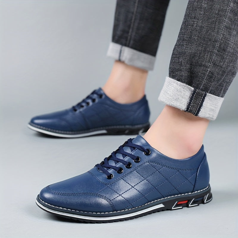 Men's Lace-up Sneakers - Casual PU Leather Walking Shoes - Comfortable And Breathable