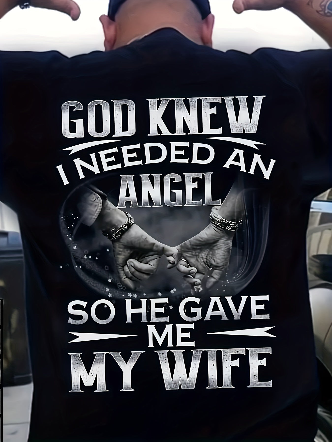 Men's Inspirational Cotton T-Shirt - "God Knew I Needed an Angel" Print, Soft & Breathable, Crew Neck, Casual Style, Perfect for All Seasons, Angel Tshirt