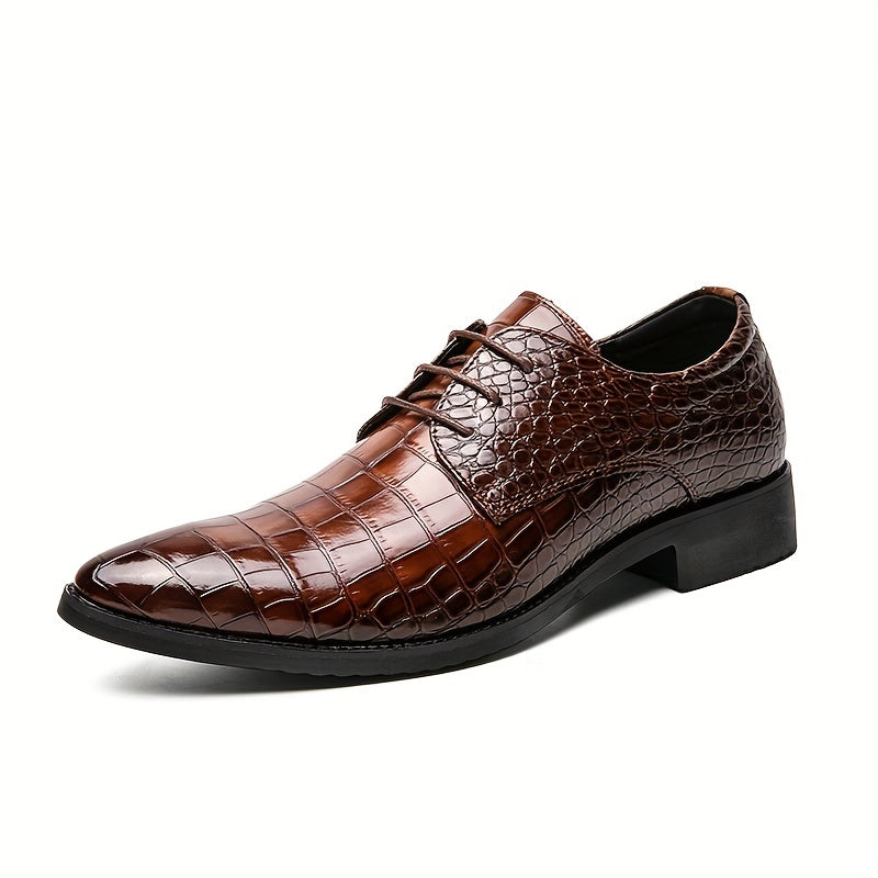 Elegant Crocodile-Embossed Derby Shoes | All-Season Slip-On with Pointed Toe for Business & Wedding: Durable, Stylish Comfort