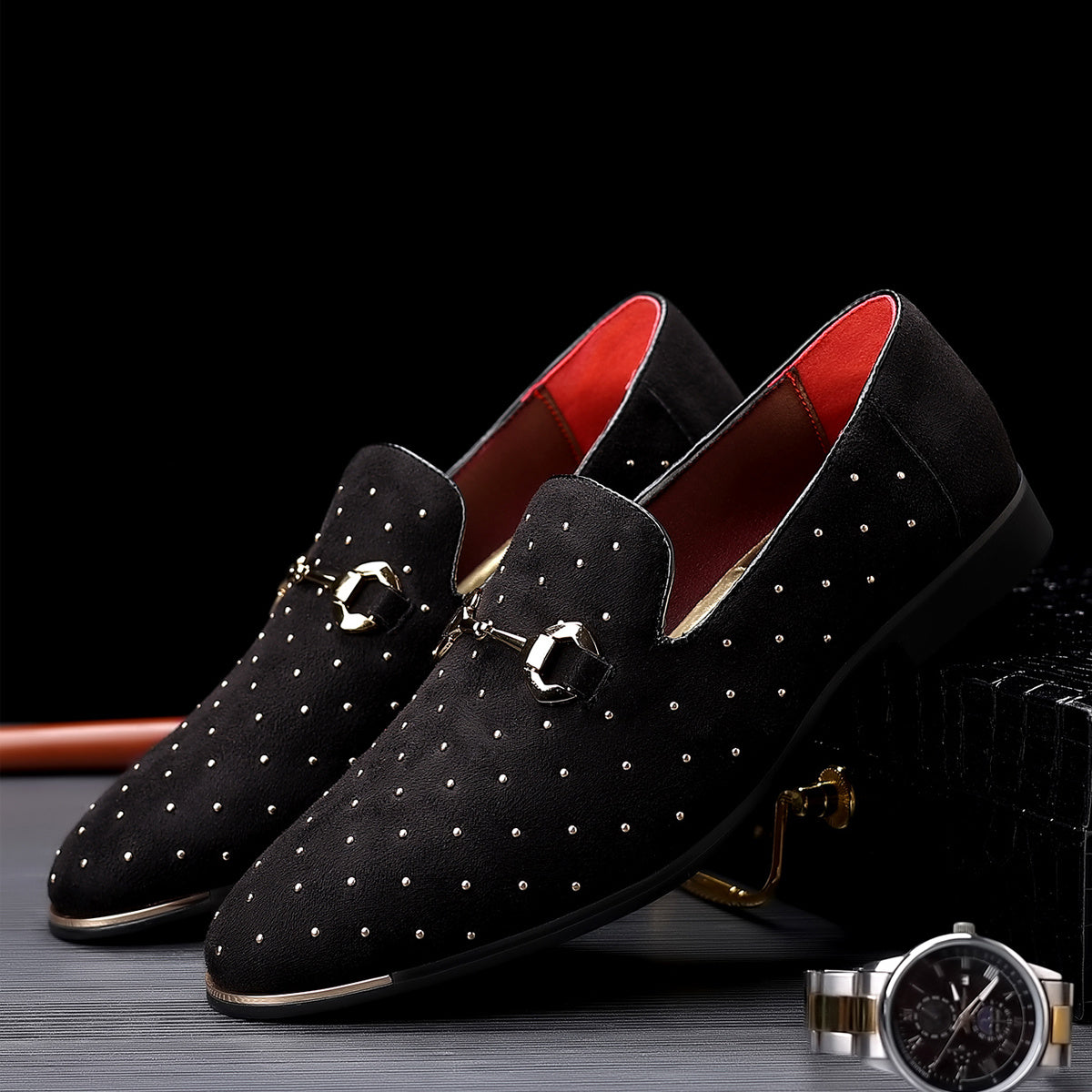 Glittering Mens Horsebit Loafers with Rhinestones - Ultra-Comfortable, Non-Slip Slip-Ons for Spring & Summer - Stylish Mens Dress Shoes