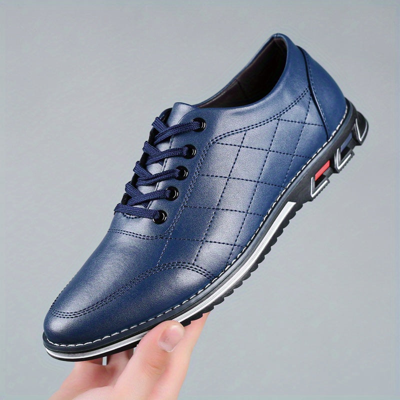 Men's Lace-up Sneakers - Casual PU Leather Walking Shoes - Comfortable And Breathable