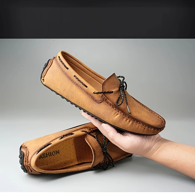 Men's Moccasin Loafer Shoes With Bowknot, Comfy Non-slip Slip On Driving Shoes, Men's Moccasin Shoes, Spring And Summer