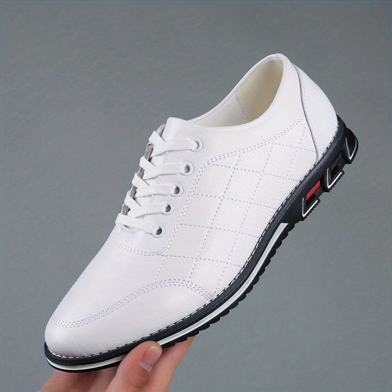 Men's Lace-up Sneakers - Casual PU Leather Walking Shoes - Comfortable And Breathable