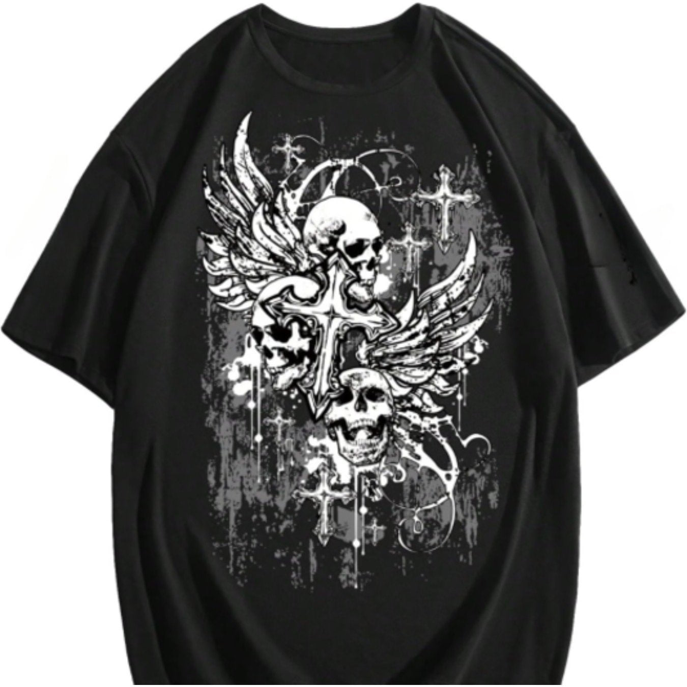 Men's Gothic Graphic Tees Skull Print Drop Shoulder Short Sleeve Y2K Streetwear Tshirt Top