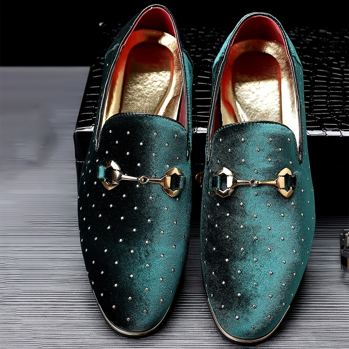 Glittering Mens Horsebit Loafers with Rhinestones - Ultra-Comfortable, Non-Slip Slip-Ons for Spring & Summer - Stylish Mens Dress Shoes