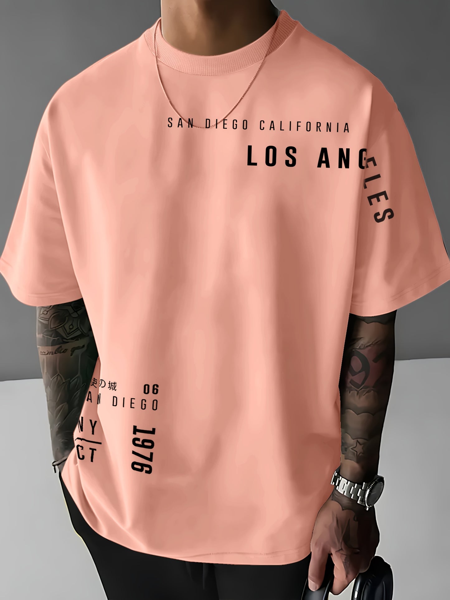 Men'S Casual "Los Angeles" Graphic T-Shirt - Blue, Short Sleeve, Round Neck, Comfortable & Stylish Summer Top with White Lettering, Perfect for Streetwear or Casual Attire, Everyday Tshirt | Streetwear Style | Comfortable Fit