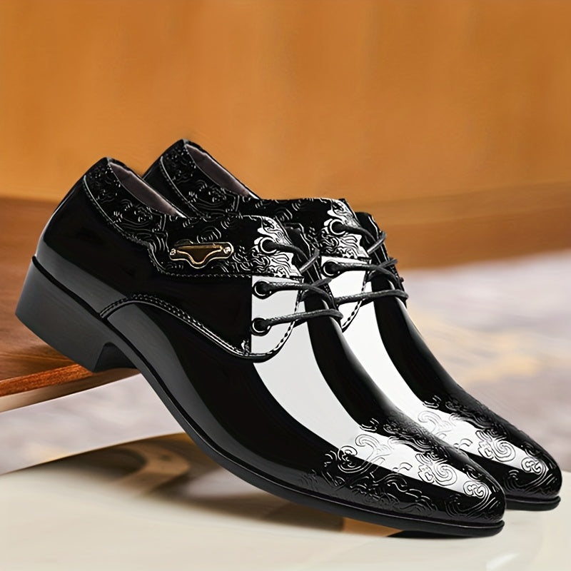 Men's Patterned Derby Shoes, Business Formal Office Shoes, Casual Walking Shoes Lace-up Front Shoes For Men