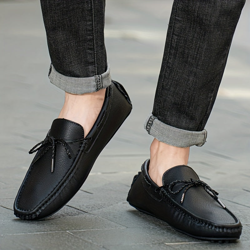 Men's Moccasin Loafer Shoes With Bowknot, Comfy Non-slip Slip On Driving Shoes, Men's Moccasin Shoes, Spring And Summer