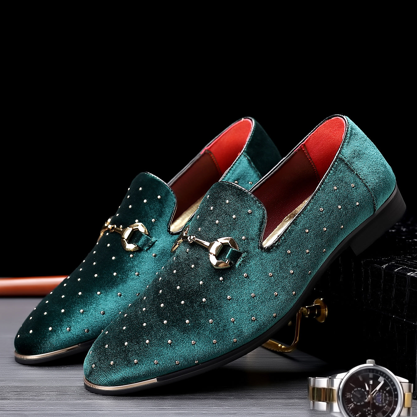 Glittering Mens Horsebit Loafers with Rhinestones - Ultra-Comfortable, Non-Slip Slip-Ons for Spring & Summer - Stylish Mens Dress Shoes