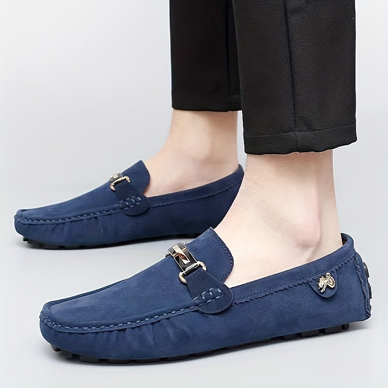 Men's Moccasin Loafer Shoes With Metallic Decor, Comfy Non-slip Slip On Shoes, Men's Shoes, Spring And Summer