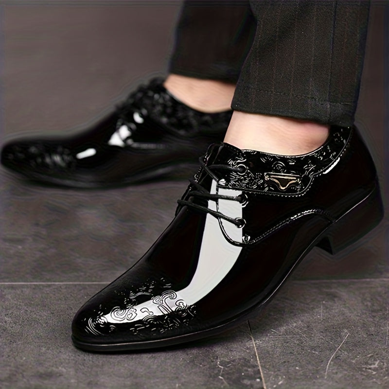 Men's Patterned Derby Shoes, Business Formal Office Shoes, Casual Walking Shoes Lace-up Front Shoes For Men