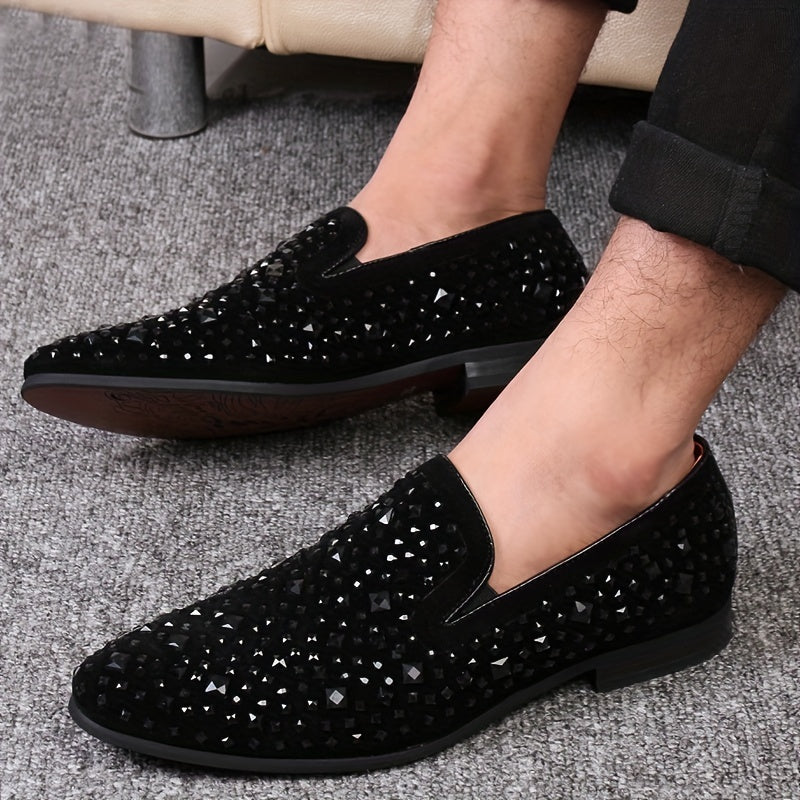 Men's Trendy Dress Shoes, Slip On Formal Rhinestone Dress Shoes