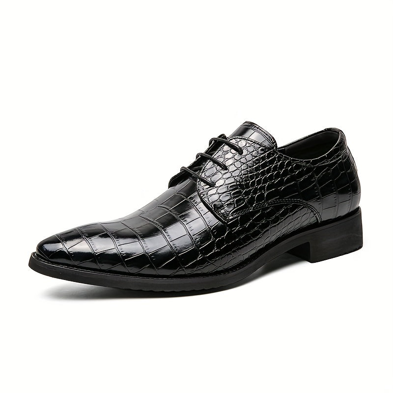 Elegant Crocodile-Embossed Derby Shoes | All-Season Slip-On with Pointed Toe for Business & Wedding: Durable, Stylish Comfort