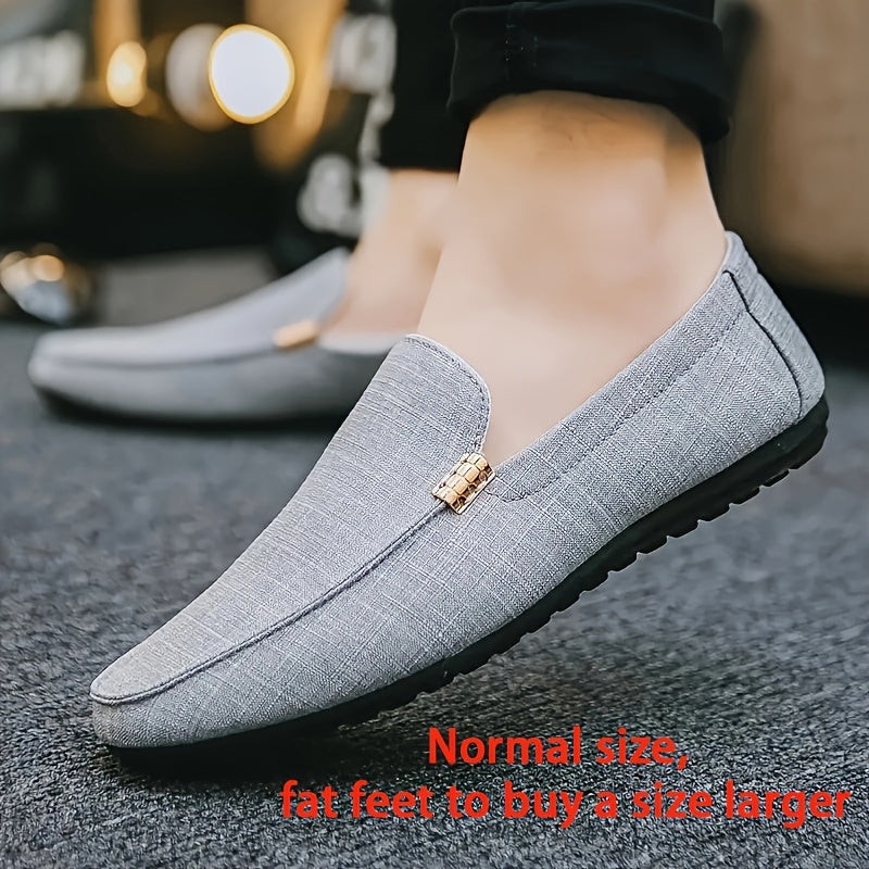 Comfy Solid Canvas Men's Loafers, Casual Slip On Flat Shoes For Outdoor Footwear