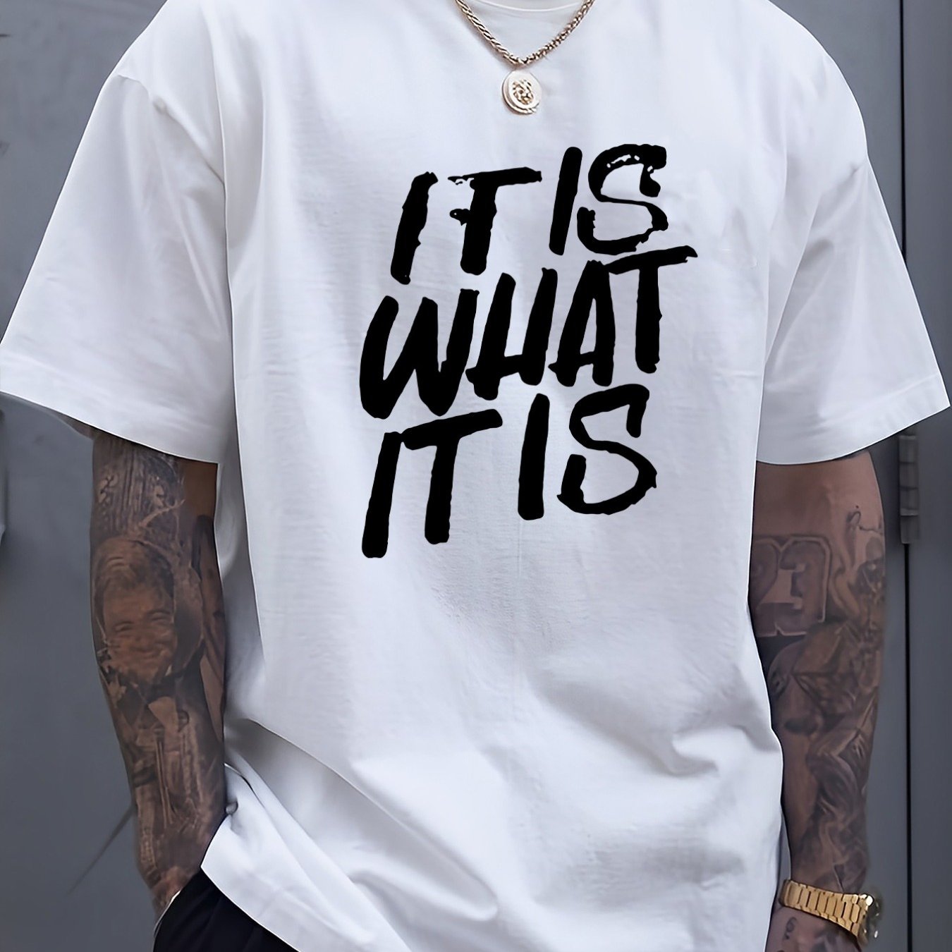 Men's Casual Cotton T-Shirt - "IT IS WHAT IT IS" Graphic Tee, Breathable & Soft Short Sleeve for Summer, Comfortable Round Neck, Perfect for Casual Attire, Training, and Outdoor Activities, Summer Tshirt | Bold Graphic Tee |