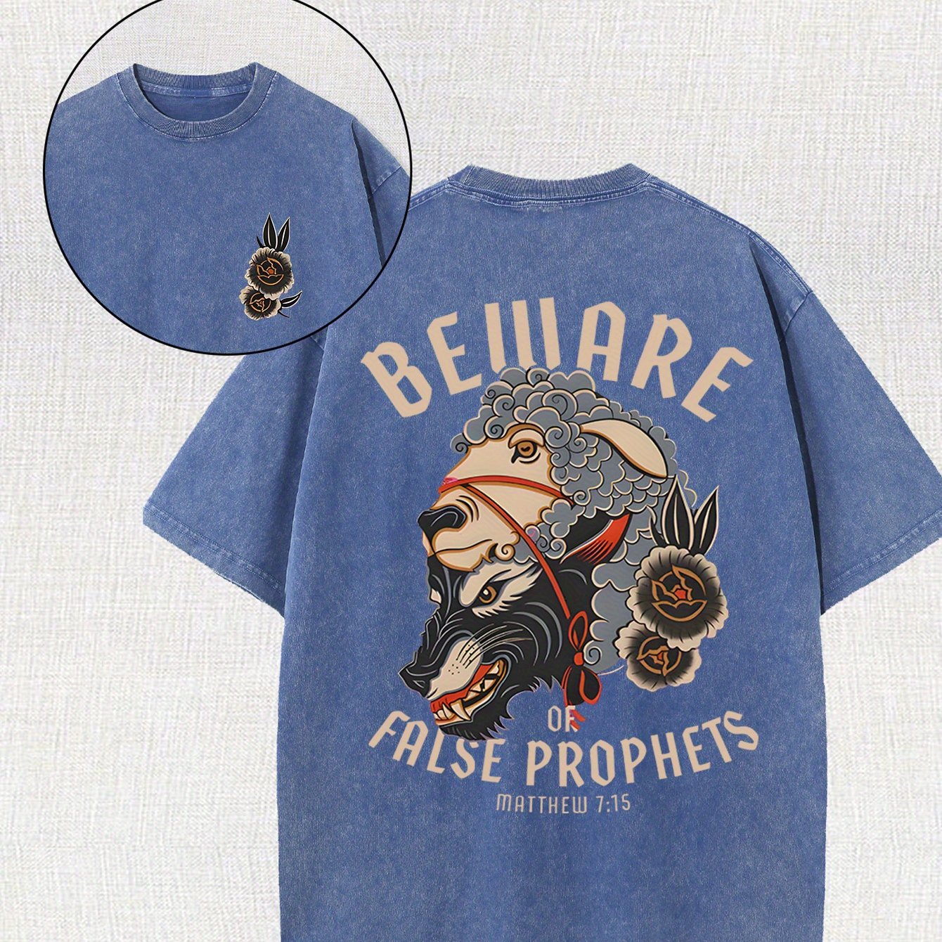 [100% Cotton Belware Tee] 100% Cotton Men's Vintage-Inspired Belware False Prophets Graphic Tee | Short Sleeve, Round Neck, 230g, Matte Finish | Casual Summer Shirt for Casual Attire, Vintage Tshirt