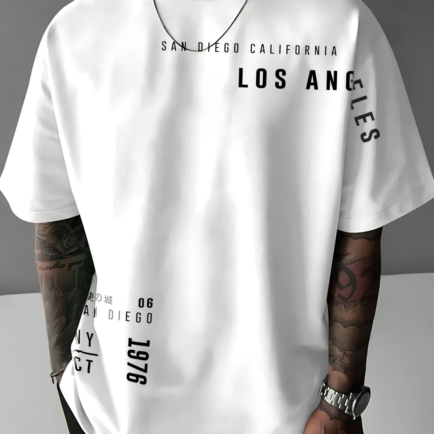 Men'S Casual "Los Angeles" Graphic T-Shirt - Blue, Short Sleeve, Round Neck, Comfortable & Stylish Summer Top with White Lettering, Perfect for Streetwear or Casual Attire, Everyday Tshirt | Streetwear Style | Comfortable Fit
