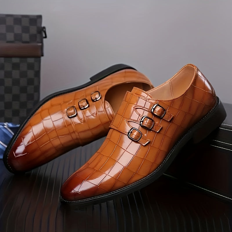 Men's Stone Textured Monk Shoes - Fashion And Elegance