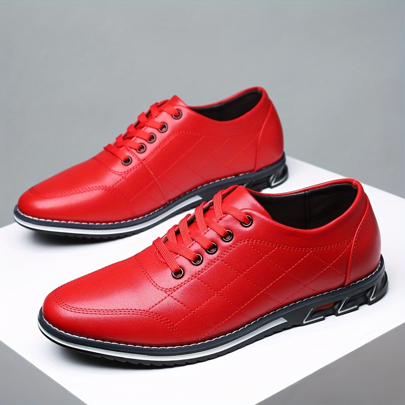 Men's Lace-up Sneakers - Casual PU Leather Walking Shoes - Comfortable And Breathable