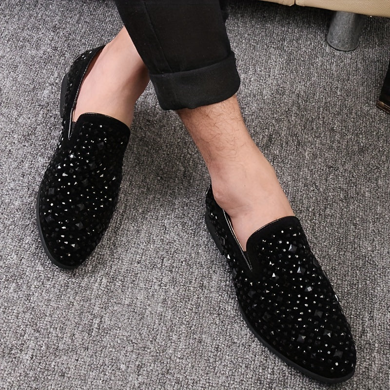 Men's Trendy Dress Shoes, Slip On Formal Rhinestone Dress Shoes