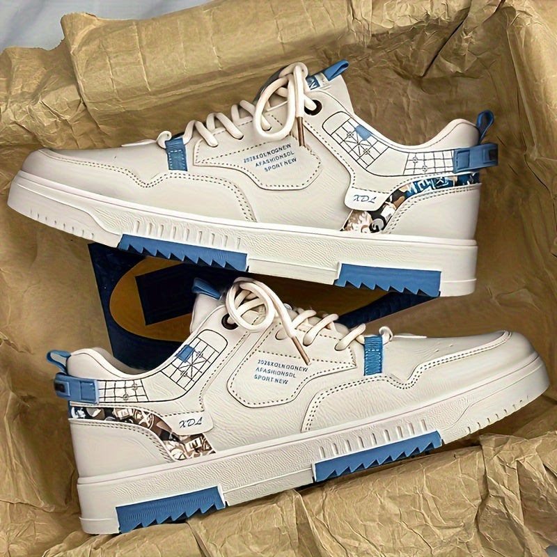 Mens Trendy Patchwork Skate Shoes - Superior Grip, Ventilated Comfort - Secure Lace-up Sneakers for Everyday Style