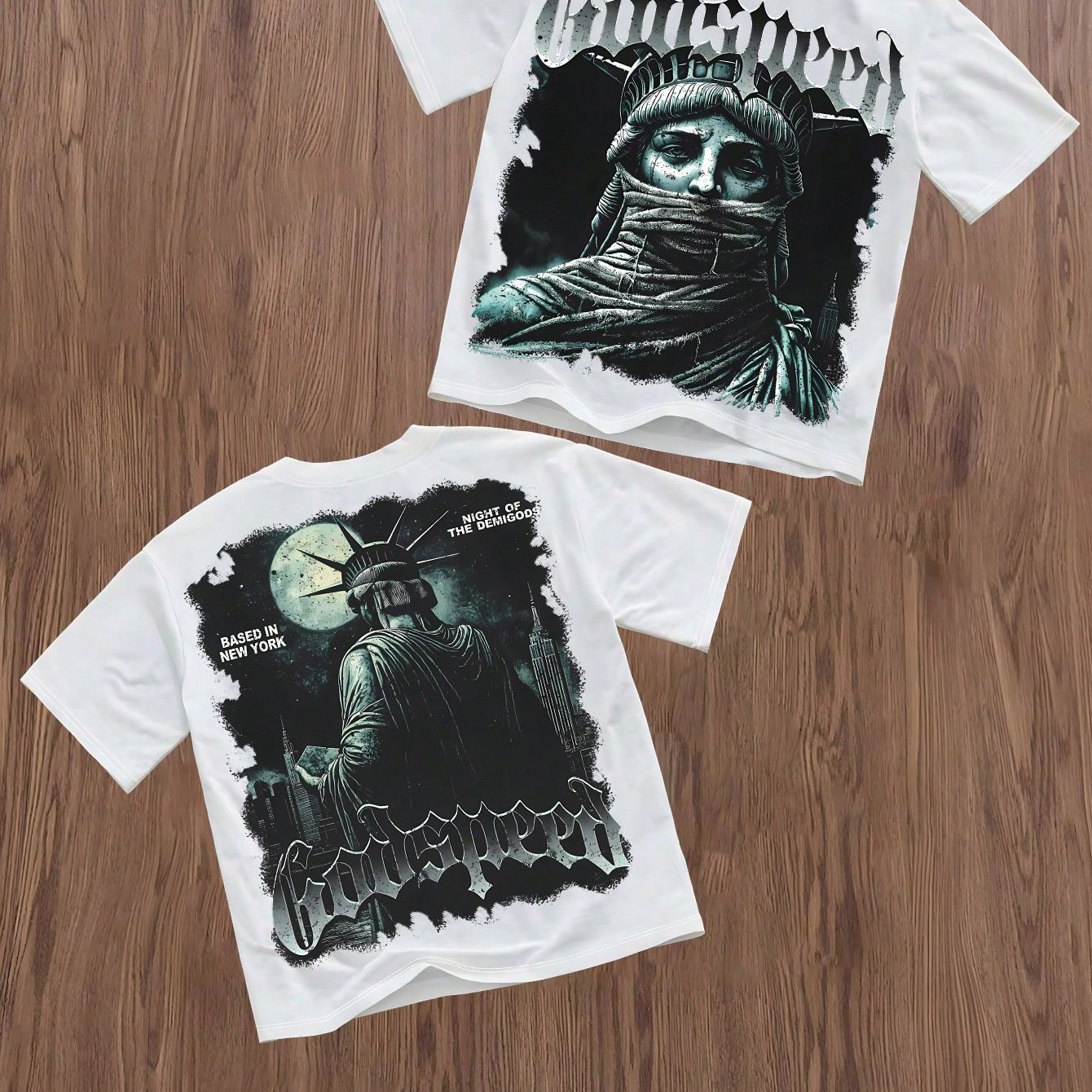 Gothic Lady Liberty Double-Sided Print T-Shirt - Dark Reimagined Statue of Liberty Design, Unisex Oversized Relaxed Fit Short Sleeve Round Neck Casual Summer Tee for Men & Women, Breathable Casual Attire with Edgy Gothic Aest