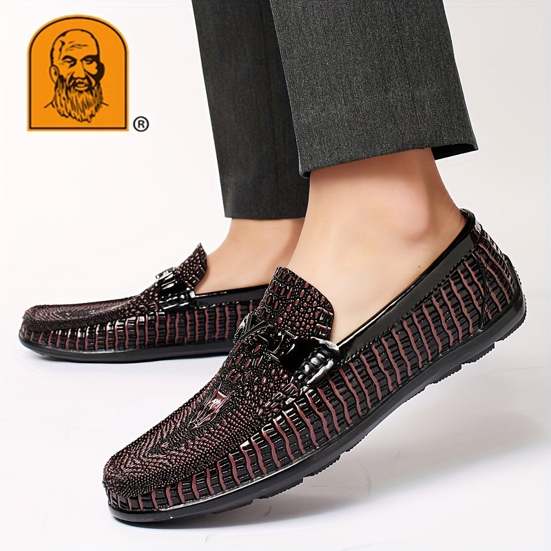 Men's Textured Moc Toe Loafer Shoes, Comfy Non-slip Slip On Shoes, Men's Shoes, Spring And Summer
